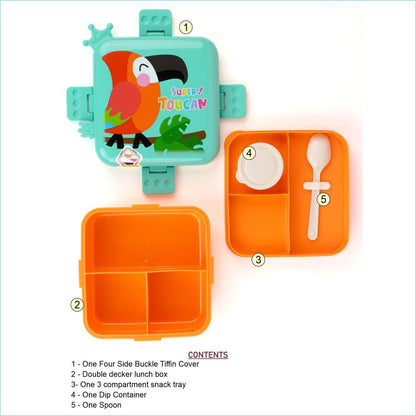 Little Surprise Box, Orange Toucan 2 decker Tiffin/ Lunch and Snack Box for Kids