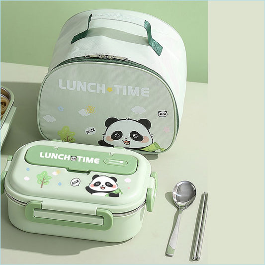 Little Surprise Box, Mint Panda Lunch Time 2 pcs Stainless Steel Kids Lunch Box with matching Lunch Bag