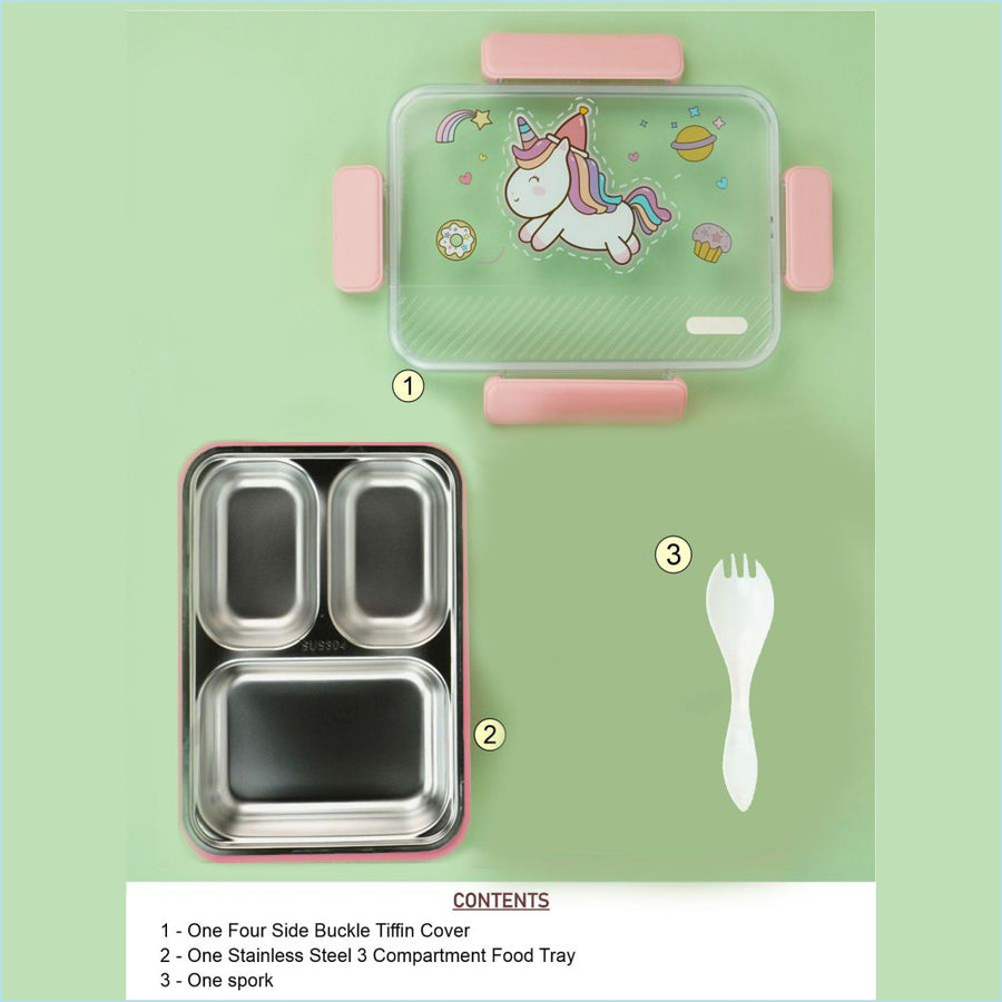 Little Surprise Box, Pink Party Hat Unicorn Big Size Stainless Steel Kids Lunch Box