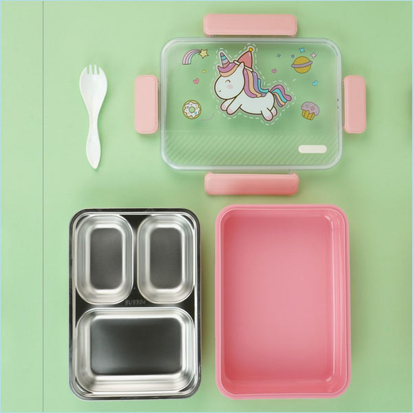 Little Surprise Box, Pink Party Hat Unicorn Big Size Stainless Steel Kids Lunch Box