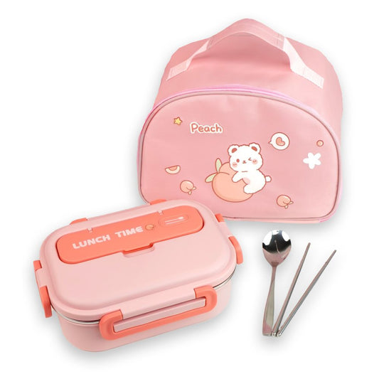 Little Surprise Box, Pink Lunch Time 2 pcs Stainless Steel Kids Lunch Box with matching Lunch Bag