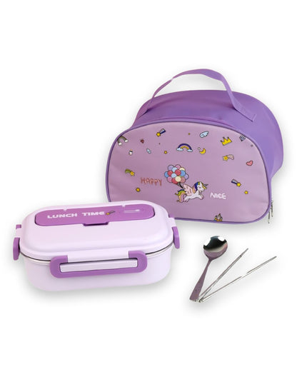 Little Surprise Box, Purple Lunch Time 2 pcs Stainless Steel Kids Lunch Box with matching Lunch Bag
