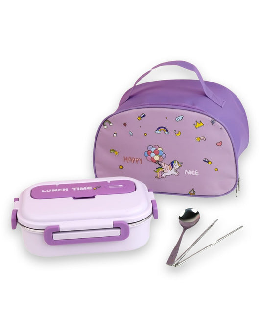 Little Surprise Box, Purple Lunch Time 2 pcs Stainless Steel Kids Lunch Box with matching Lunch Bag