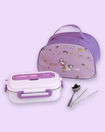 Little Surprise Box, Purple Lunch Time 2 pcs Stainless Steel Kids Lunch Box with matching Lunch Bag