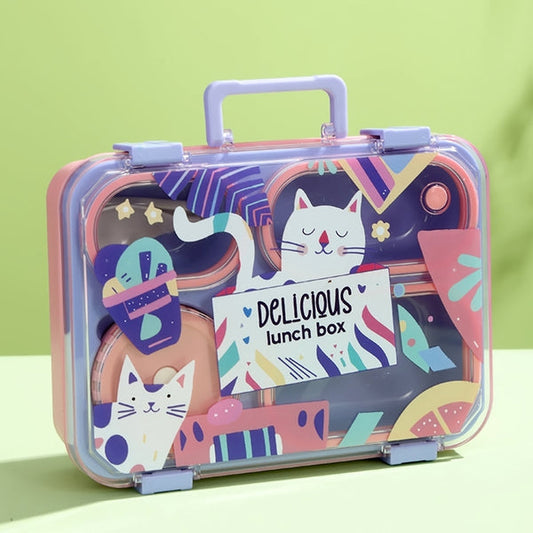 Little Surprise Box, Purple Meow Compact Tiffin Lunch Box for Kids