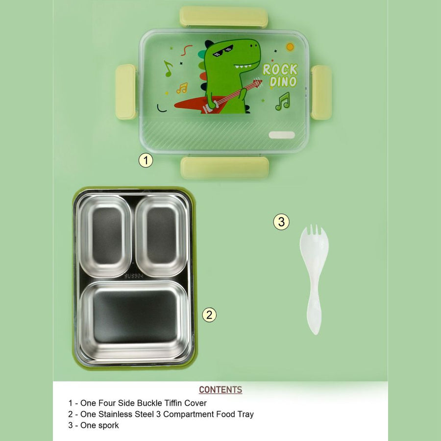 Little Surprise Box, Rock Dino Green Big Size Stainless Steel Kids Lunch Box