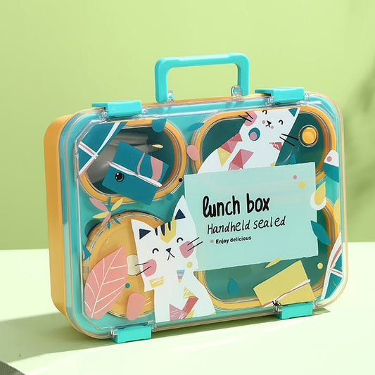 Little Surprise Box, Teal & Mustard Meow Compact Tiffin Lunch Box for Kids