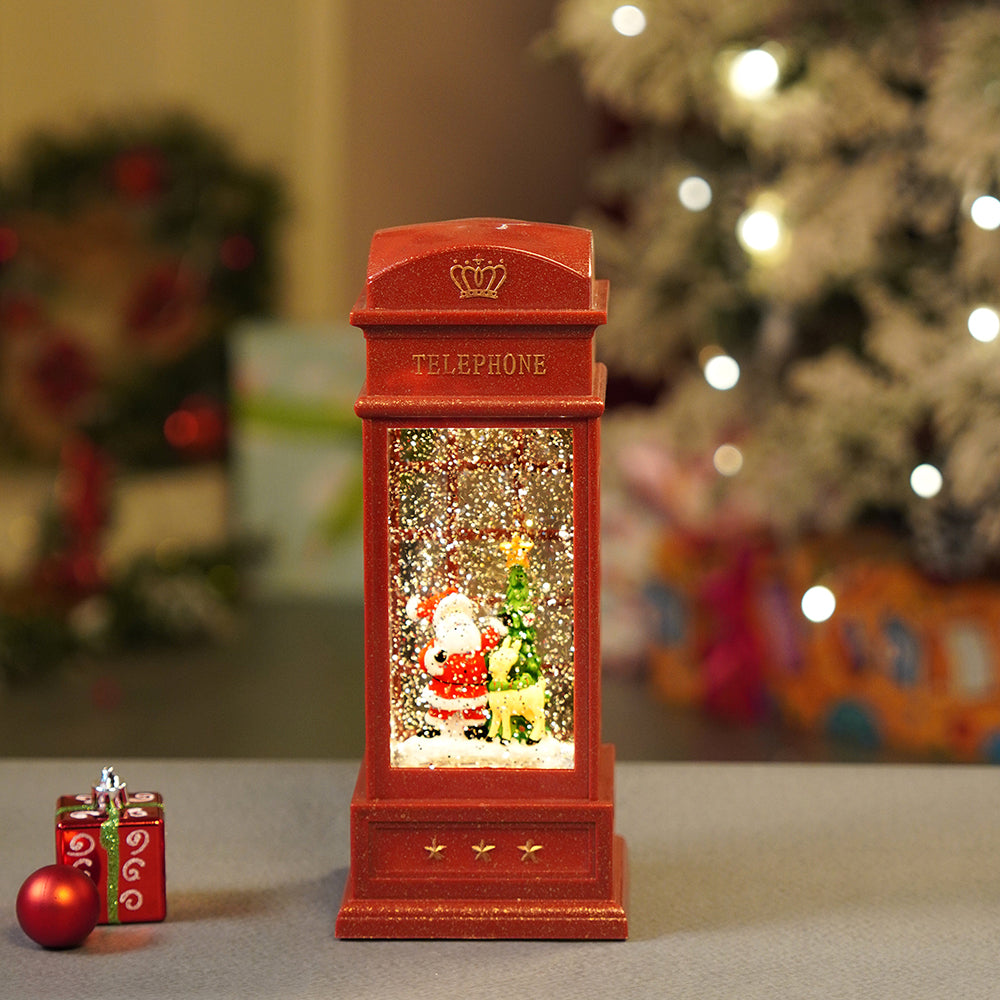 London Booth Santa with Tree and Deer, Musical Glitter Water Light, Christmas Lantern