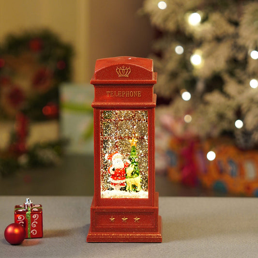 London Booth Santa with Tree and Deer, Musical Glitter Water Light, Christmas Lantern