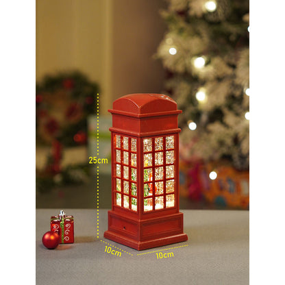 London Booth Santa with Tree and Deer, Musical Glitter Water Light, Christmas Lantern