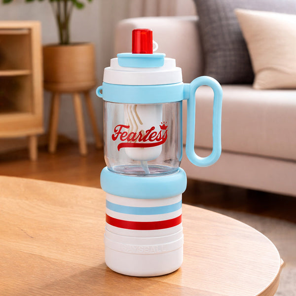 Light Blue White 4 in one Water Bottle , infuser & mini snack box for teens and Adults, 1000ml