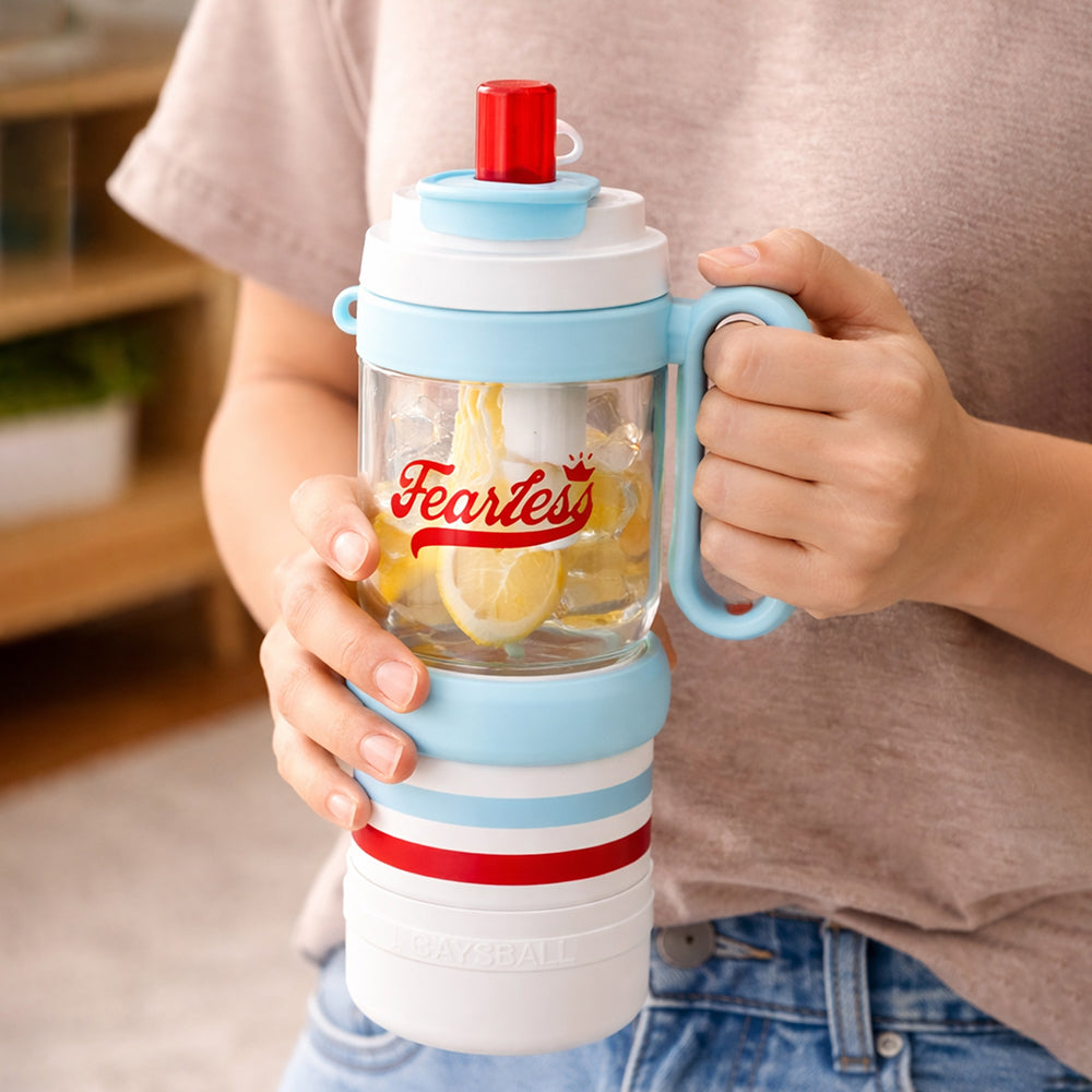 Light Blue White 4 in one Water Bottle , infuser & mini snack box for ...