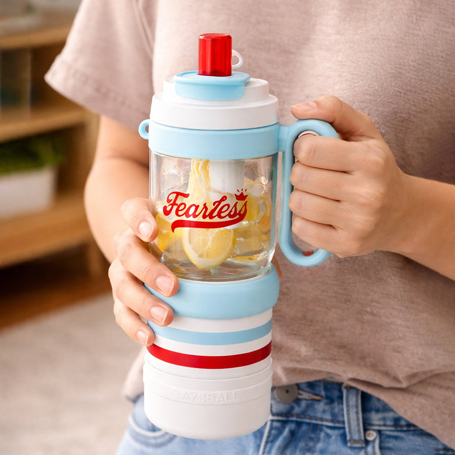 Light Blue White 4 in one Water Bottle , infuser & mini snack box for teens and Adults, 1000ml