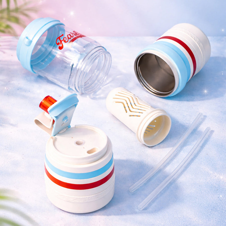 Light Blue White 4 in one Water Bottle , infuser & mini snack box for teens and Adults, 1000ml