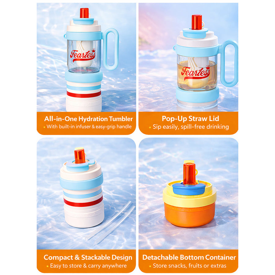 Light Blue White 4 in one Water Bottle , infuser & mini snack box for teens and Adults, 1000ml