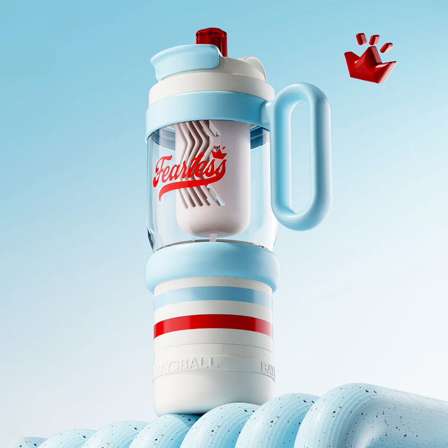 Light Blue White 4 in one Water Bottle , infuser & mini snack box for teens and Adults, 1000ml