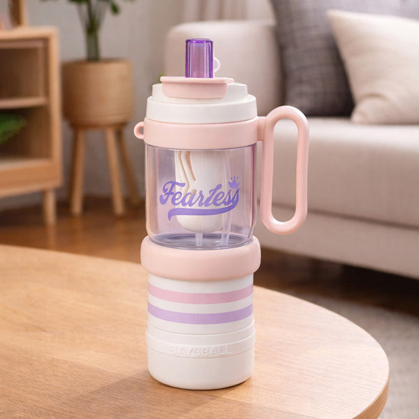 Pink White 4 in one Water Bottle , infuser & mini snack box for teens and Adults, 1000ml