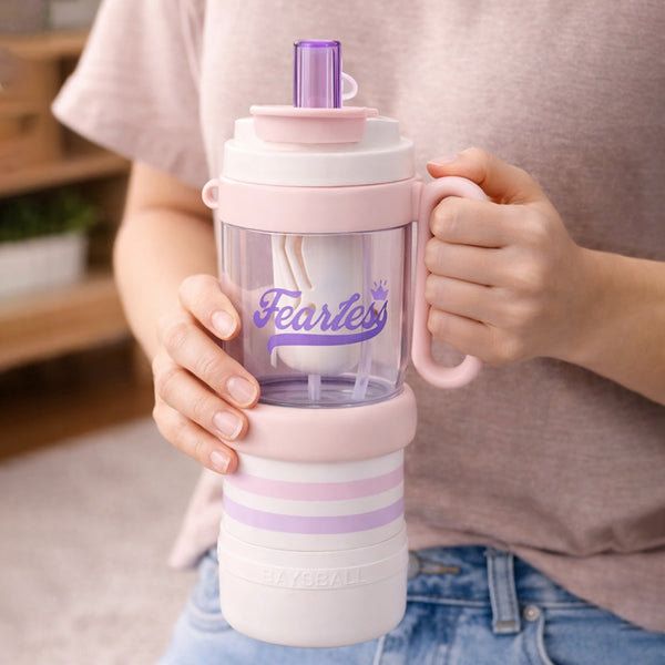 Pink White 4 in one Water Bottle , infuser & mini snack box for teens and Adults, 1000ml