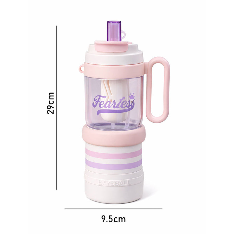 Pink White 4 in one Water Bottle , infuser & mini snack box for teens and Adults, 1000ml