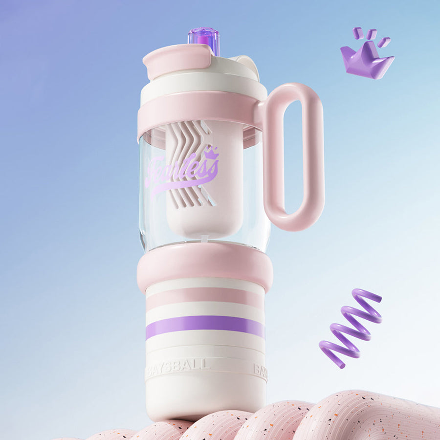 Pink White 4 in one Water Bottle , infuser & mini snack box for teens and Adults, 1000ml