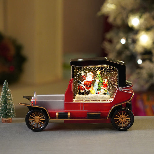 Red & Silver Vintage Car with Musical Glitter Water Light, Christmas Home Décor
