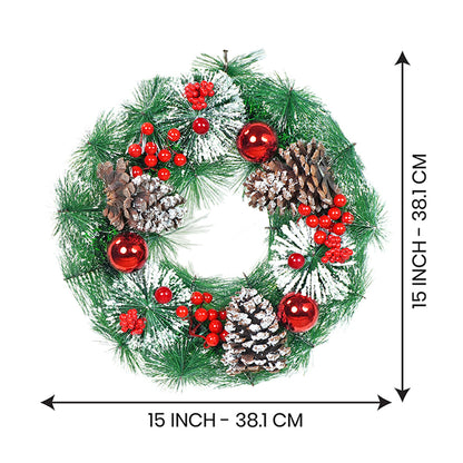 15 inches Big Frosty Pinecone Artificial Christmas wreath for Door Wall & Christmas Décor