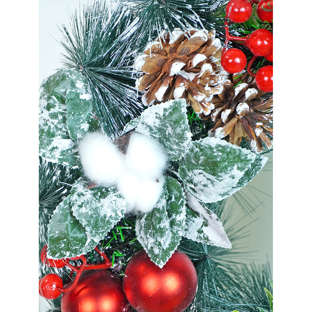 15 inches Checkered Bow Cotton buds and bushy Florals artificial christmas Wreath & Christmas door Décor