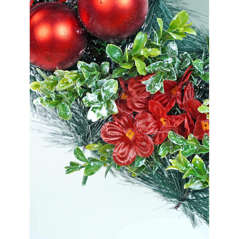 15 inches Checkered Bow Cotton buds and bushy Florals artificial christmas Wreath & Christmas door Décor