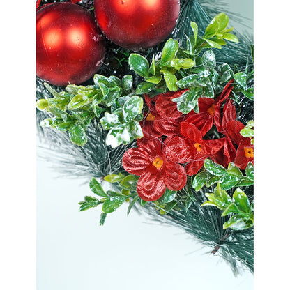 15 inches Checkered Bow Cotton buds and bushy Florals artificial christmas Wreath & Christmas door Décor