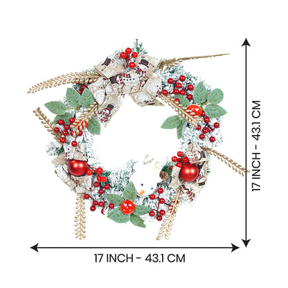 17 inches White Bushy Christmas Wreath with Snowman Berries & Jute accents Christmas Wall and Door Décor