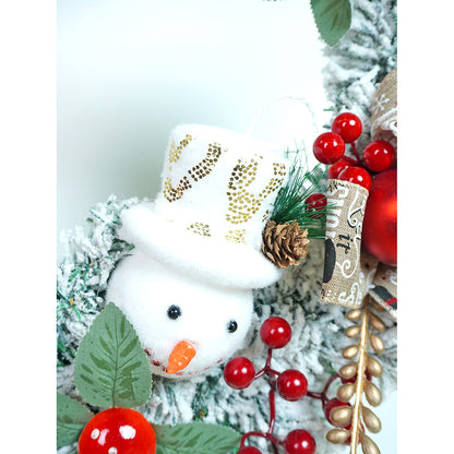 17 inches White Bushy Christmas Wreath with Snowman Berries & Jute accents Christmas Wall and Door Décor