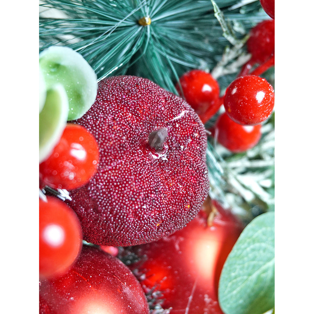 20 inches Big Red & Black Checkered Bow Bushy Christmas wreath filled with berries and fillers for christmas Décor