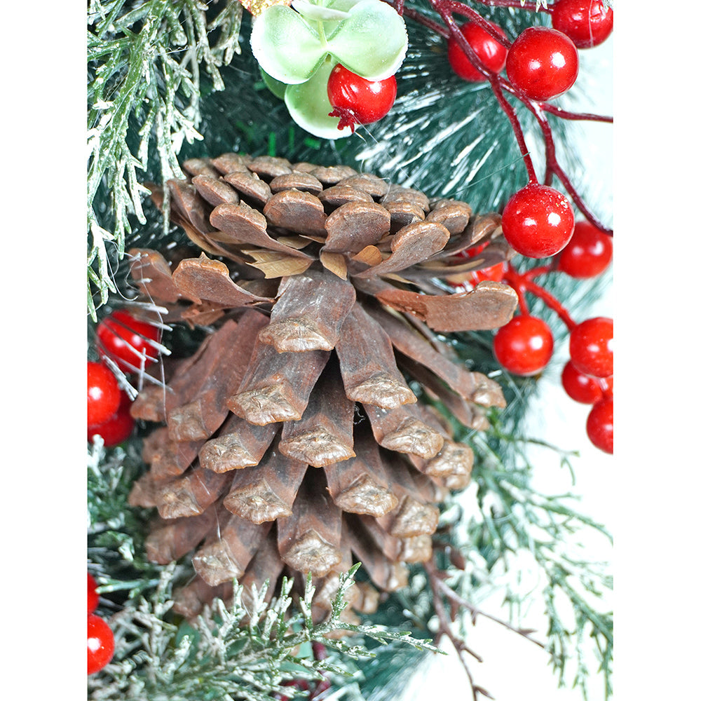 20 inches Big Red & Black Checkered Bow Bushy Christmas wreath filled with berries and fillers for christmas Décor