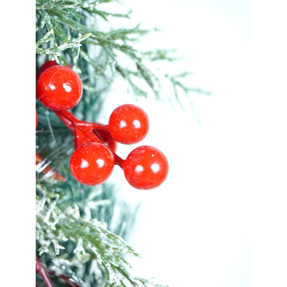 20 inches Big Red & Black Checkered Bow Bushy Christmas wreath filled with berries and fillers for christmas Décor