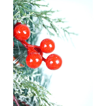 20 inches Big Red & Black Checkered Bow Bushy Christmas wreath filled with berries and fillers for christmas Décor