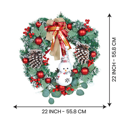 22 inches Bushy Frosty Big Red Gold Bow Snowman with heavy fillers Artificial Christmas wreath for Christmas Décor