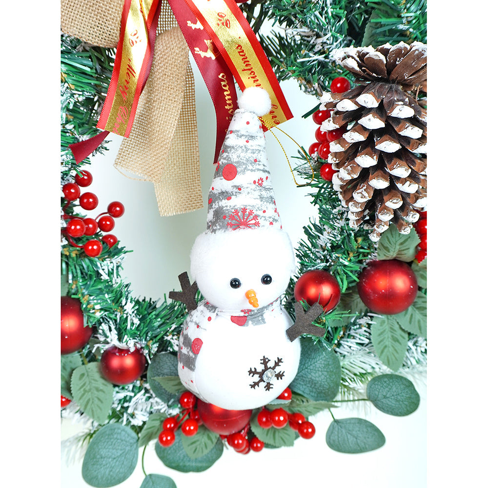 22 inches Bushy Frosty Big Red Gold Bow Snowman with heavy fillers Artificial Christmas wreath for Christmas Décor