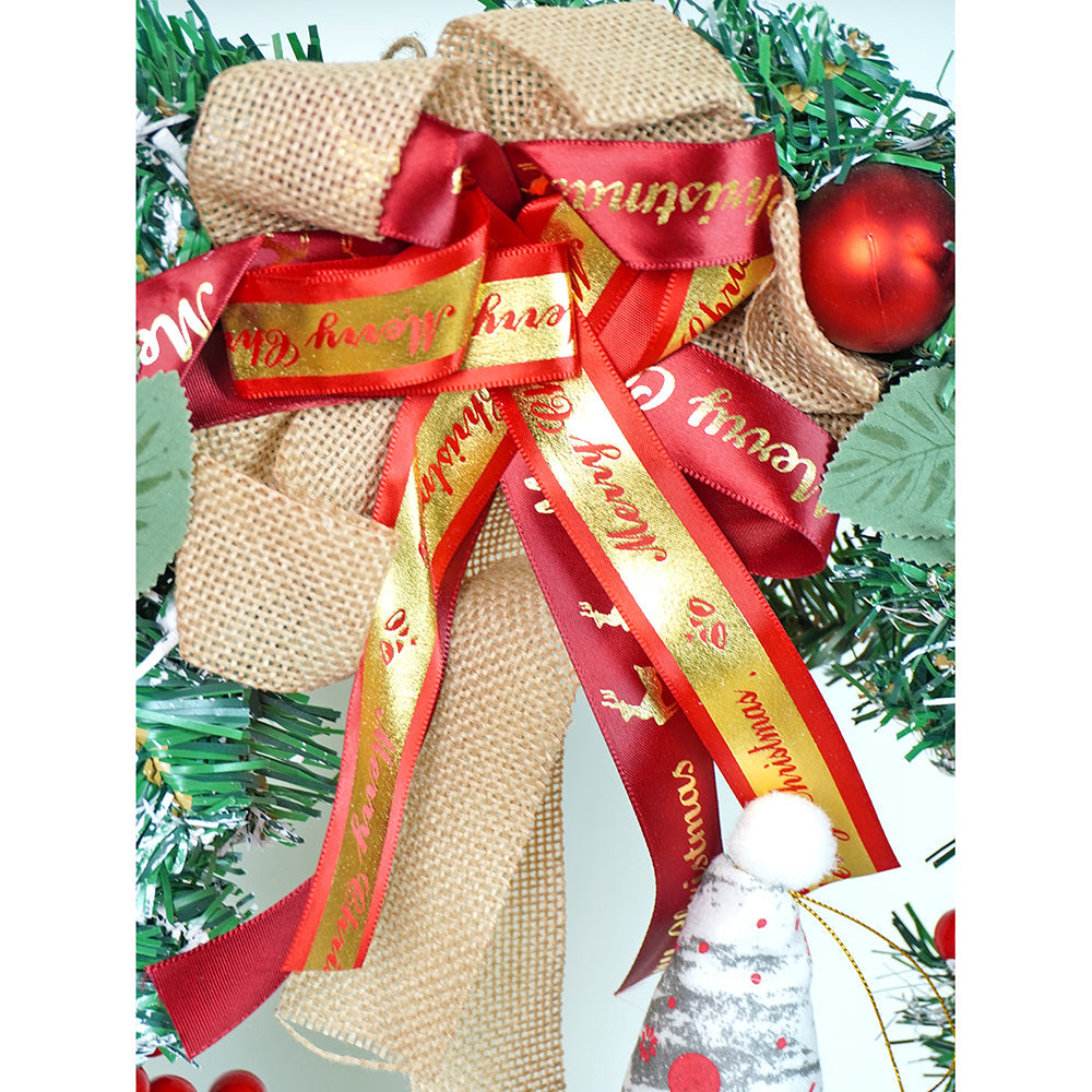 22 inches Bushy Frosty Big Red Gold Bow Snowman with heavy fillers Artificial Christmas wreath for Christmas Décor