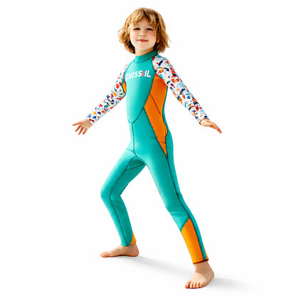 Dive Green Nautical Printed Full Length 2.5mm Neoprene Kids Swimsuit with Free Washbag
