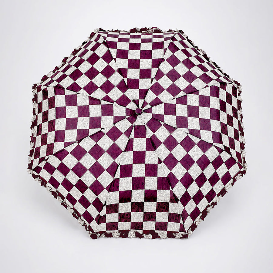 3fold Brown Frills and Checks Printed Umbrella for Teens & Adults