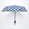 3fold Navy Frills and Checks Printed Umbrella for Teens & Adults