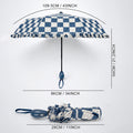 3fold Navy Frills and Checks Printed Umbrella for Teens & Adults