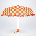 3fold Orange Frills and Checks Printed Umbrella for Teens & Adults