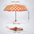 3fold Orange Frills and Checks Printed Umbrella for Teens & Adults