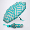 3fold Turquoise Frills and Checks Printed Umbrella for Teens & Adults