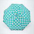 3fold Turquoise Frills and Checks Printed Umbrella for Teens & Adults
