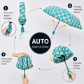 3fold Turquoise Frills and Checks Printed Umbrella for Teens & Adults