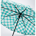 3fold Turquoise Frills and Checks Printed Umbrella for Teens & Adults