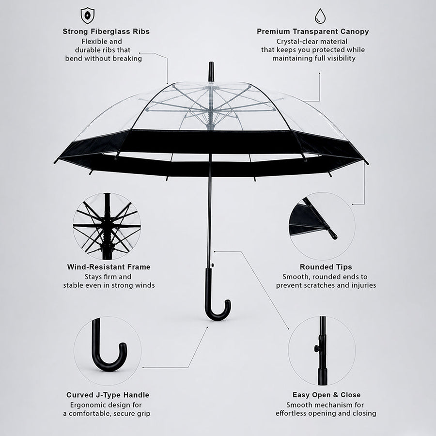 Black Big Border Transparent Umbrella for Teens & Adults