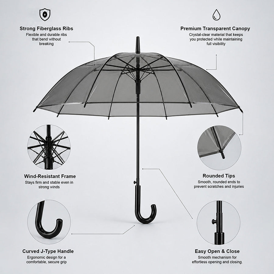 Black Beauty Jelly Transparent Umbrella for Teens & Adults